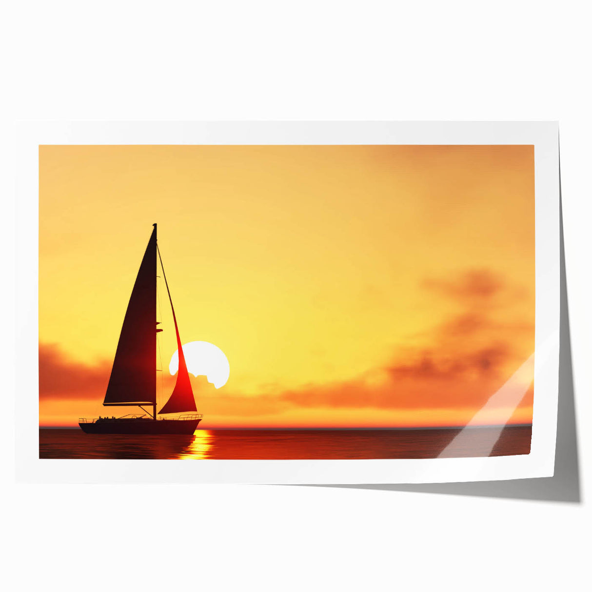 Rolled print of a sailboat in muted blue and white hues, ideal for dining room wall art.