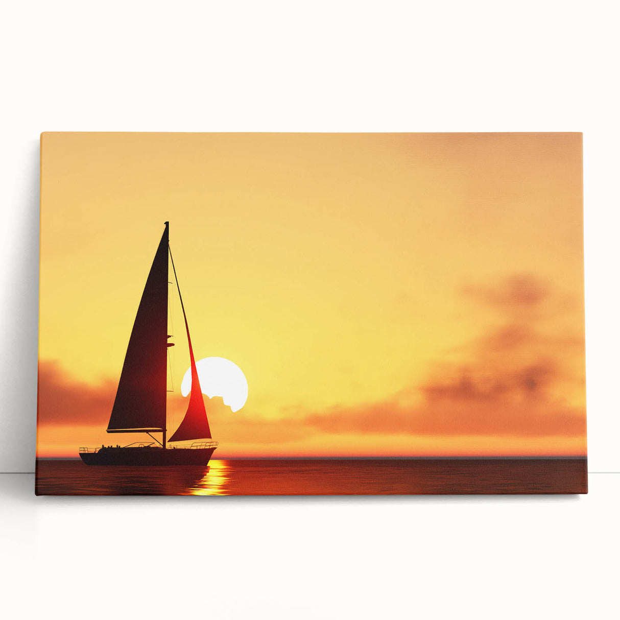 Black and white photo of a sailboat on stretched canvas, ideal for kitchen wall art or bedroom decor.