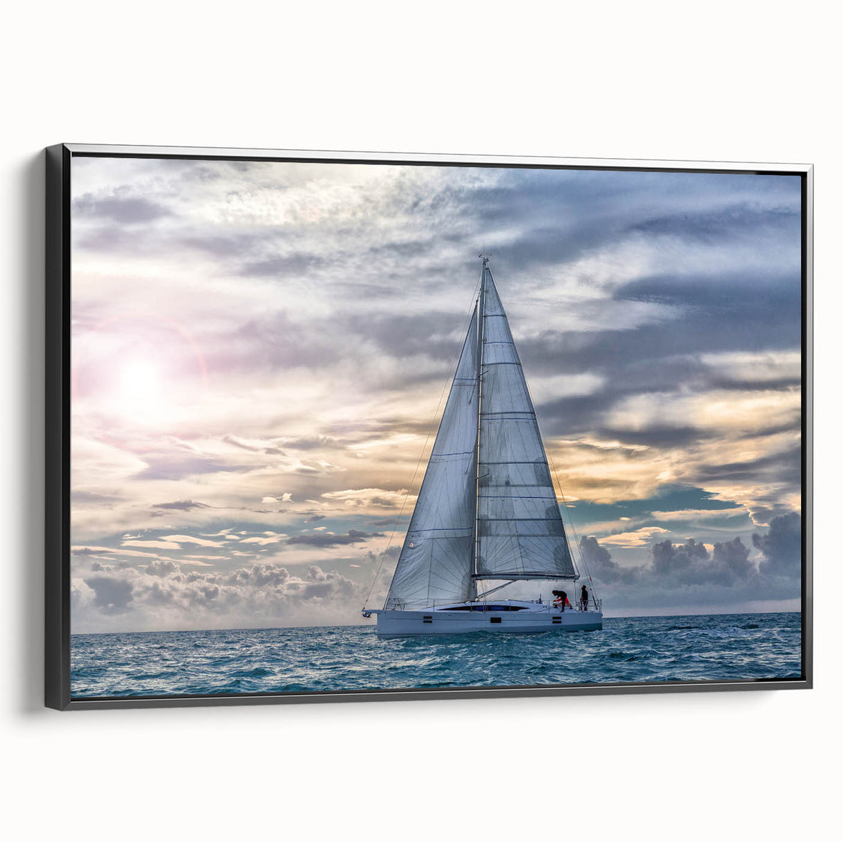 Black and white framed canvas featuring a vintage sailboat, ideal for bedroom wall decor.