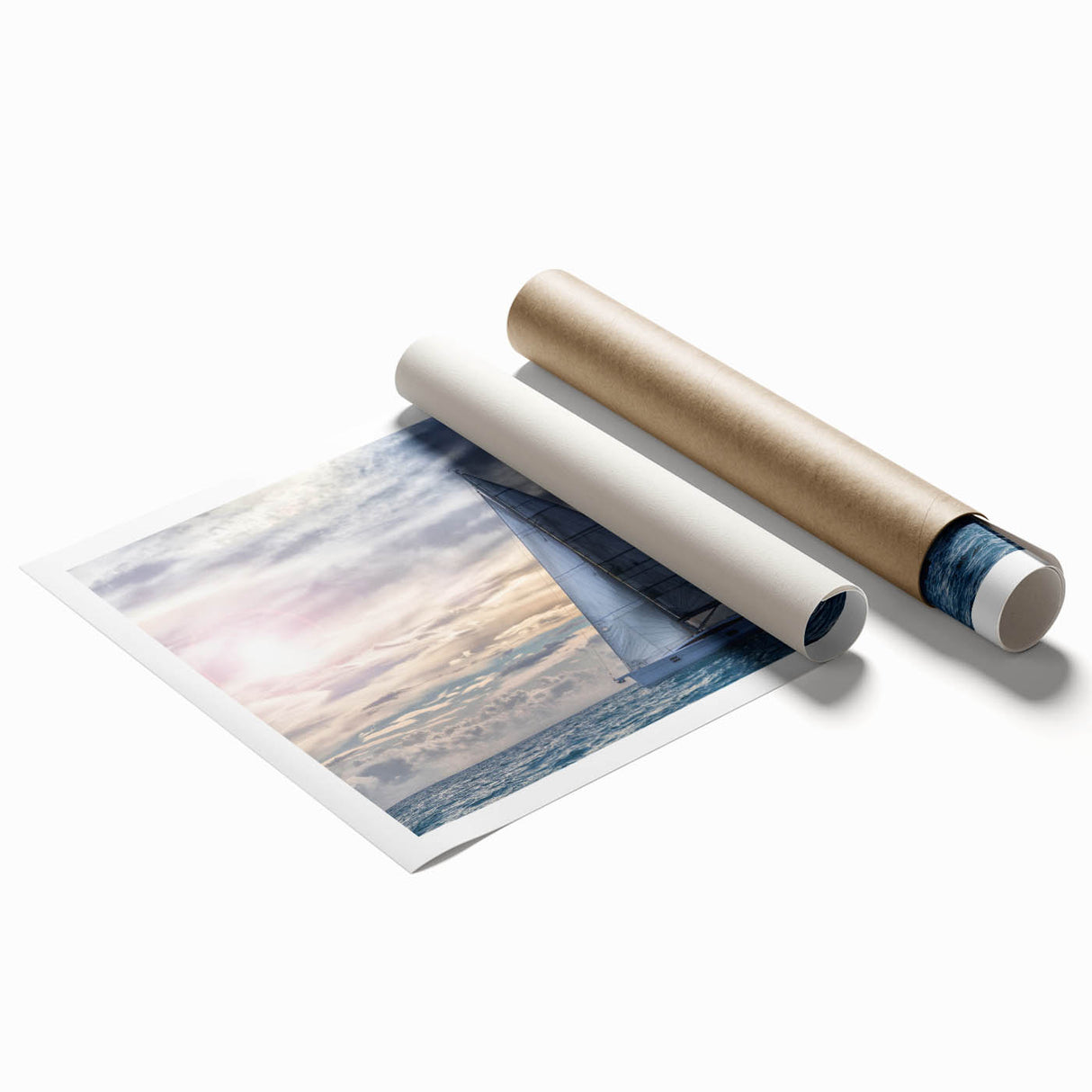 Extra large wall art featuring a sailboat on calm waters, printed on rolled canvas, suitable for classy bathroom decor.