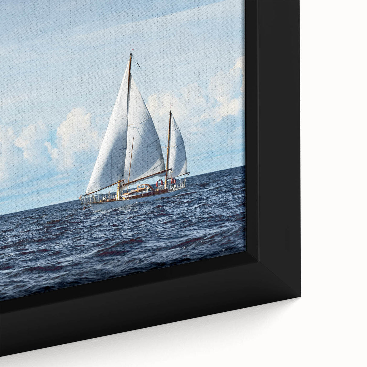 Framed canvas featuring a textured black sailboat on vibrant, colorful background, ideal for large living room walls.