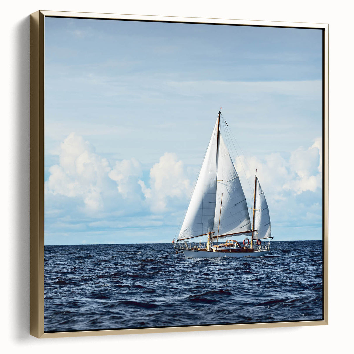 Framed canvas featuring a vintage sailboat in a black and colorful landscape, ideal for office or study decor.