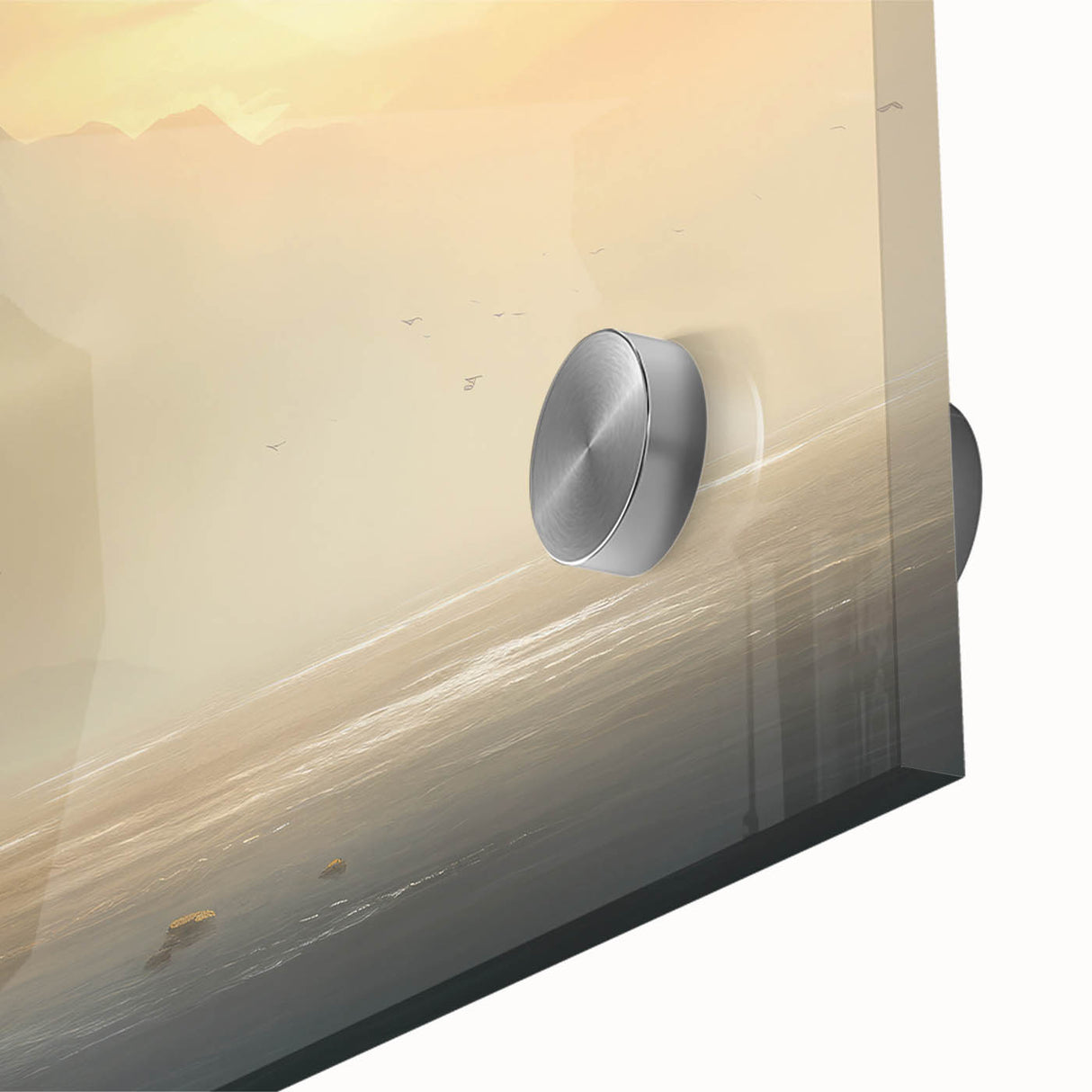 Large abstract sailboat print in muted blue and gray, acrylic glass, ideal for dining room art.