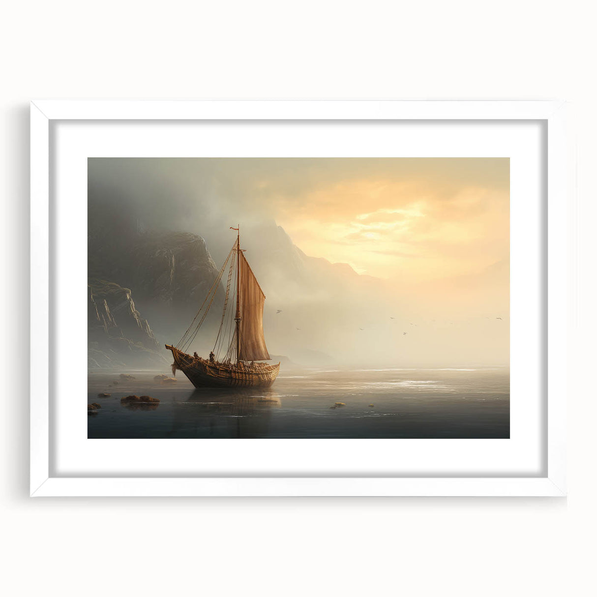 Extra large abstract art print of a sailboat, featuring textured blue and white hues, ideal for living room decor.