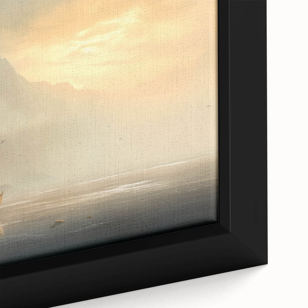 Extra large framed canvas depicting a black sailboat in a textured, colorful art style, ideal for living room decor.