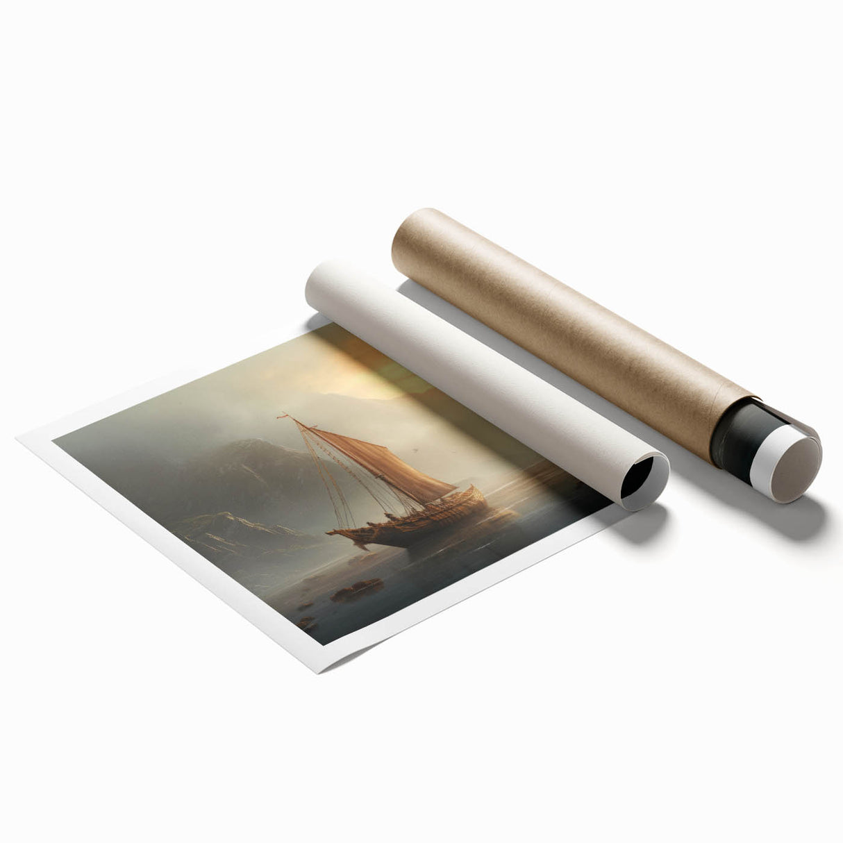 Extra large wall art featuring a sailboat on blue ocean waters, printed on a rolled canvas.