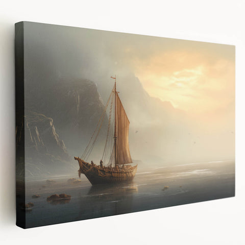 Sailboat on blue ocean, large stretched canvas, ideal for kitchen wall art.
