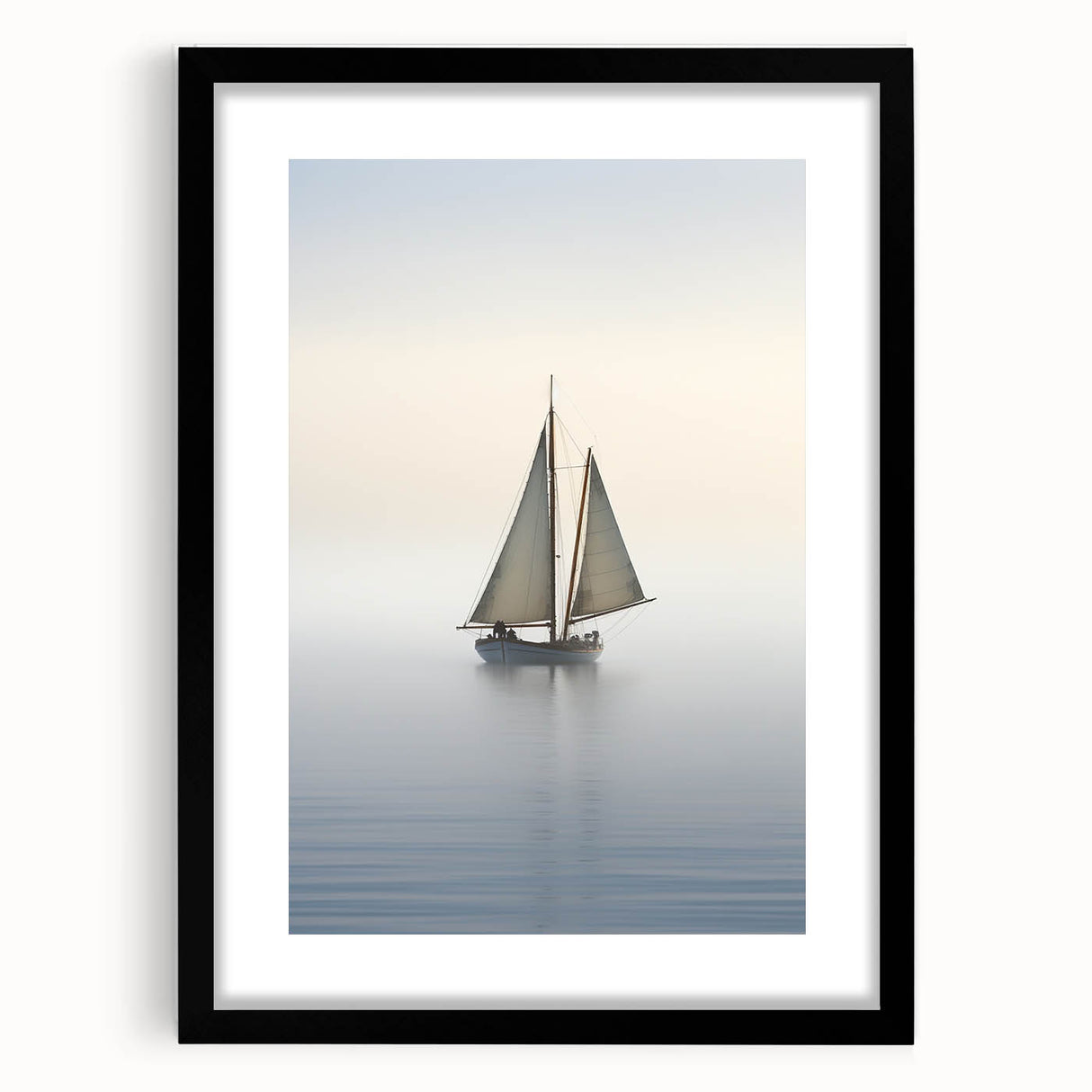 Colorful abstract art print of a sailboat in vibrant blue and orange hues on a large textured canvas.