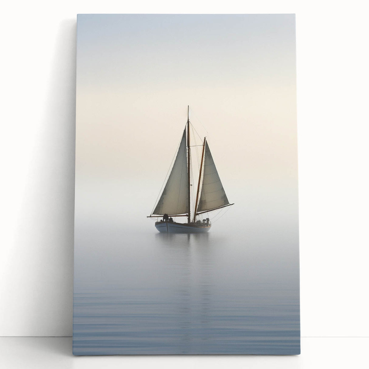 Black and white photo of a sailboat on stretched canvas, ideal for kitchen wall art or bedroom decor.