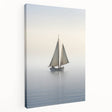 Sailboat on a calm sea depicted in soft blue and white tones on a large stretched canvas, suitable for kitchen wall decor.