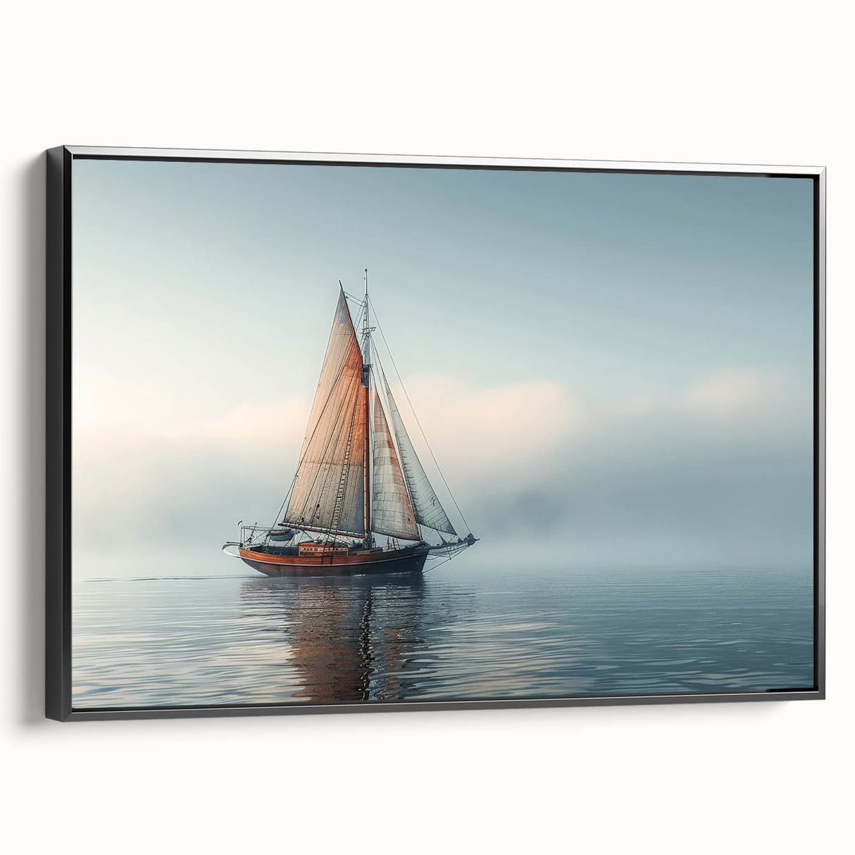 Black and white wall art featuring a vintage sailboat landscape on a framed canvas, ideal for bedroom decor.