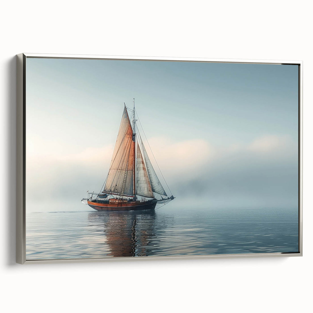 Vintage poster art of a colorful sailboat on a black background, printed on an extra-large framed canvas.