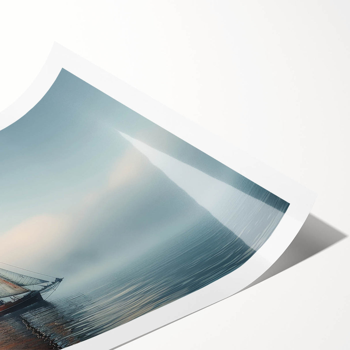 Extra large rolled print featuring a line art sailboat design in black on a white background.