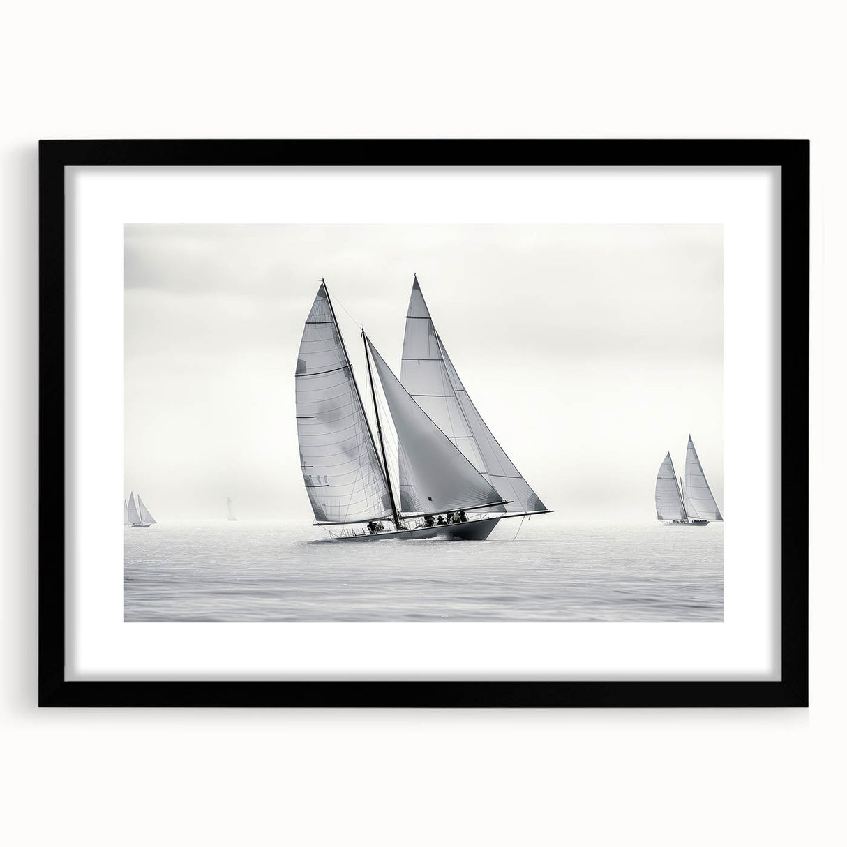 Extra large abstract art print of a colorful sailboat, textured design on a black framed canvas, ideal for living room decor.