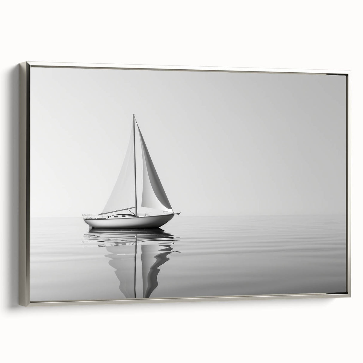 Vintage poster art of a sailboat in vivid colors on a large framed canvas, ideal for living room decor.