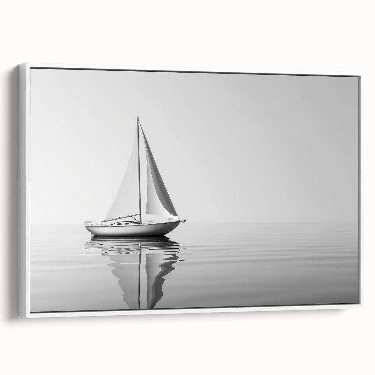 Framed canvas of a vintage sailboat in black and white, ideal for bedroom wall art.