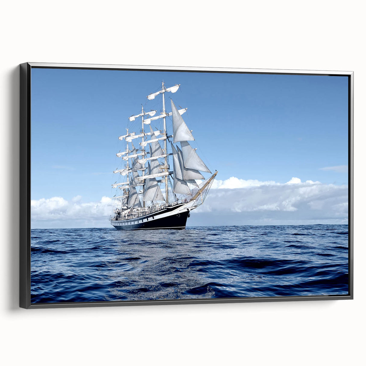 Black and white framed canvas of a vintage ship, ideal for bedroom wall decor.