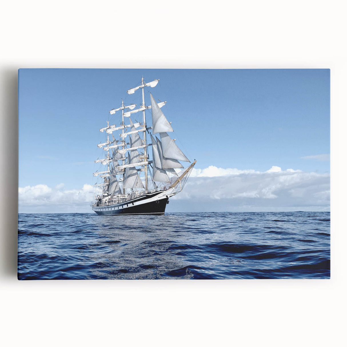 Black and white photograph of a vintage ship on stretched canvas, suited for kitchen wall art.