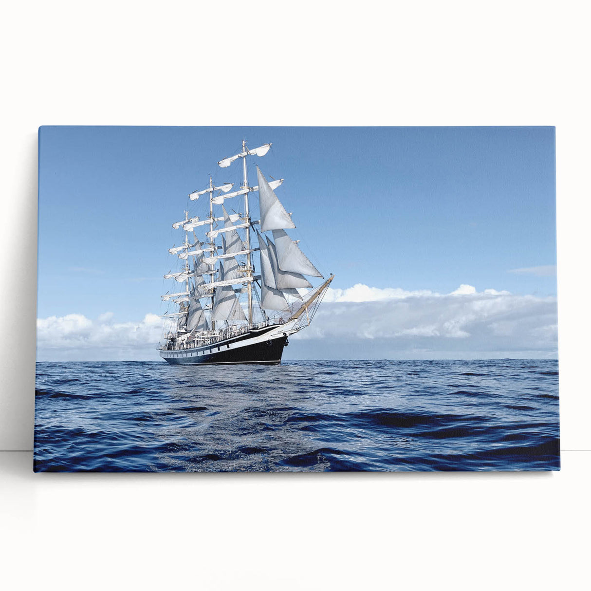 Black and white photo of a ship on stretched canvas, ideal for kitchen wall art or bedroom.