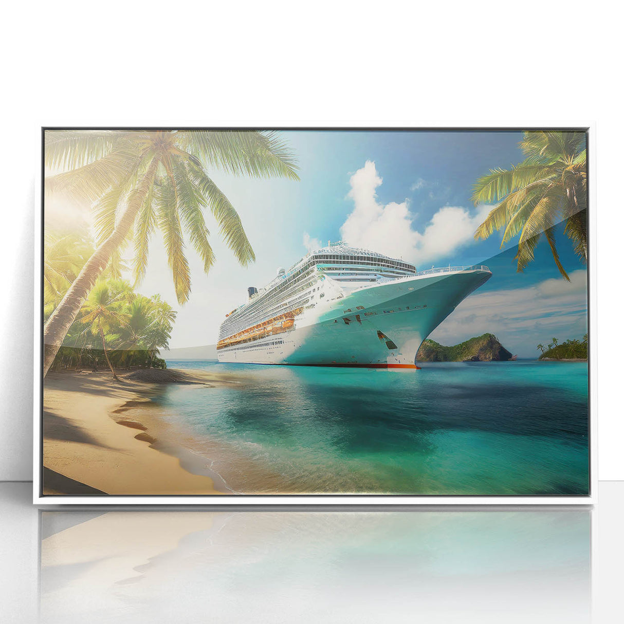 Art deco poster of a ship in blue and white tones on acrylic, ideal for modern nursery wall decor.