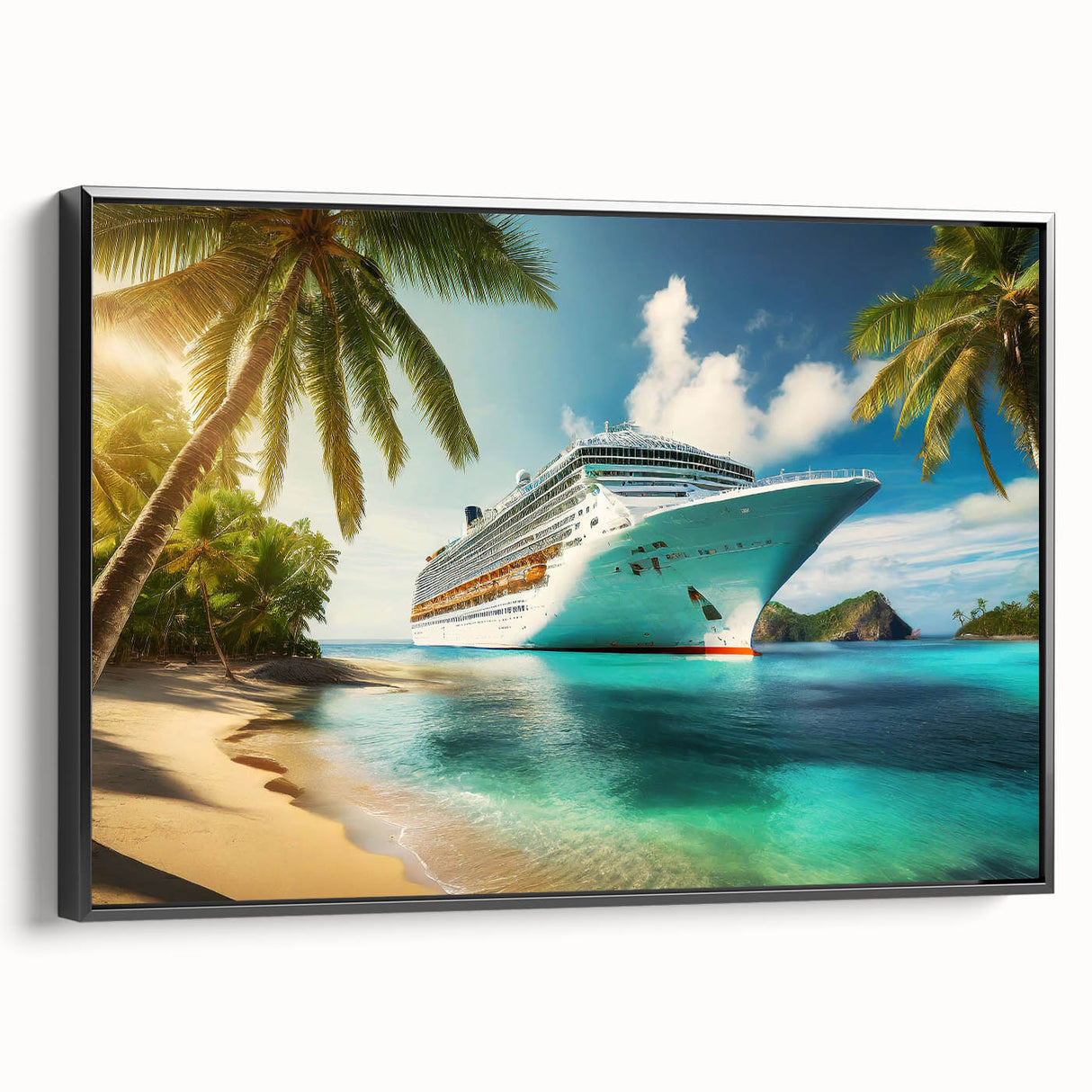 Black and white framed canvas of a vintage ship, ideal for bedroom wall decor.