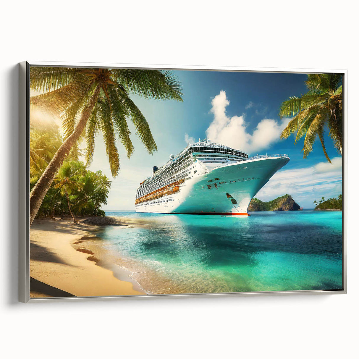 Framed canvas landscape art painting featuring a vintage ship in black with colorful background, suitable for office decor.