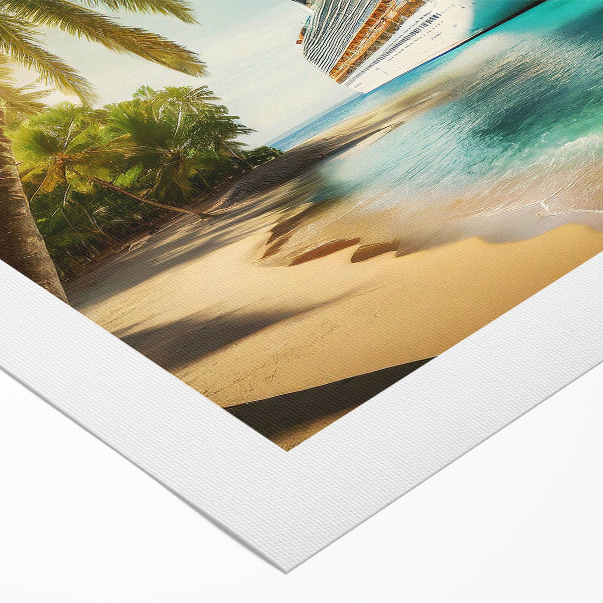 Art deco poster featuring a large ship in muted blue and gray tones on rolled canvas, ideal for dining room wall decor.