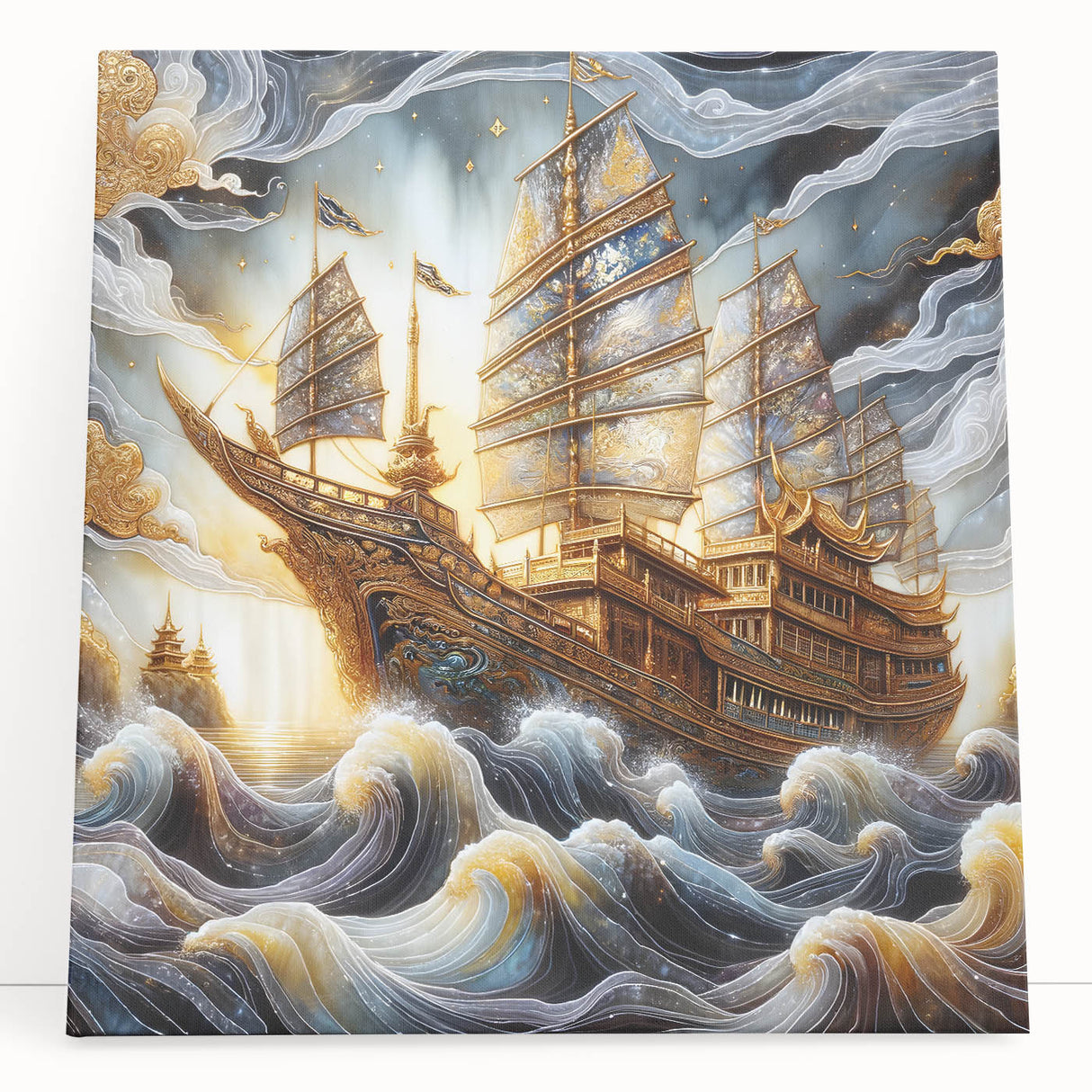 Black and white photo of a ship on stretched canvas, ideal for kitchen wall art or bedroom.