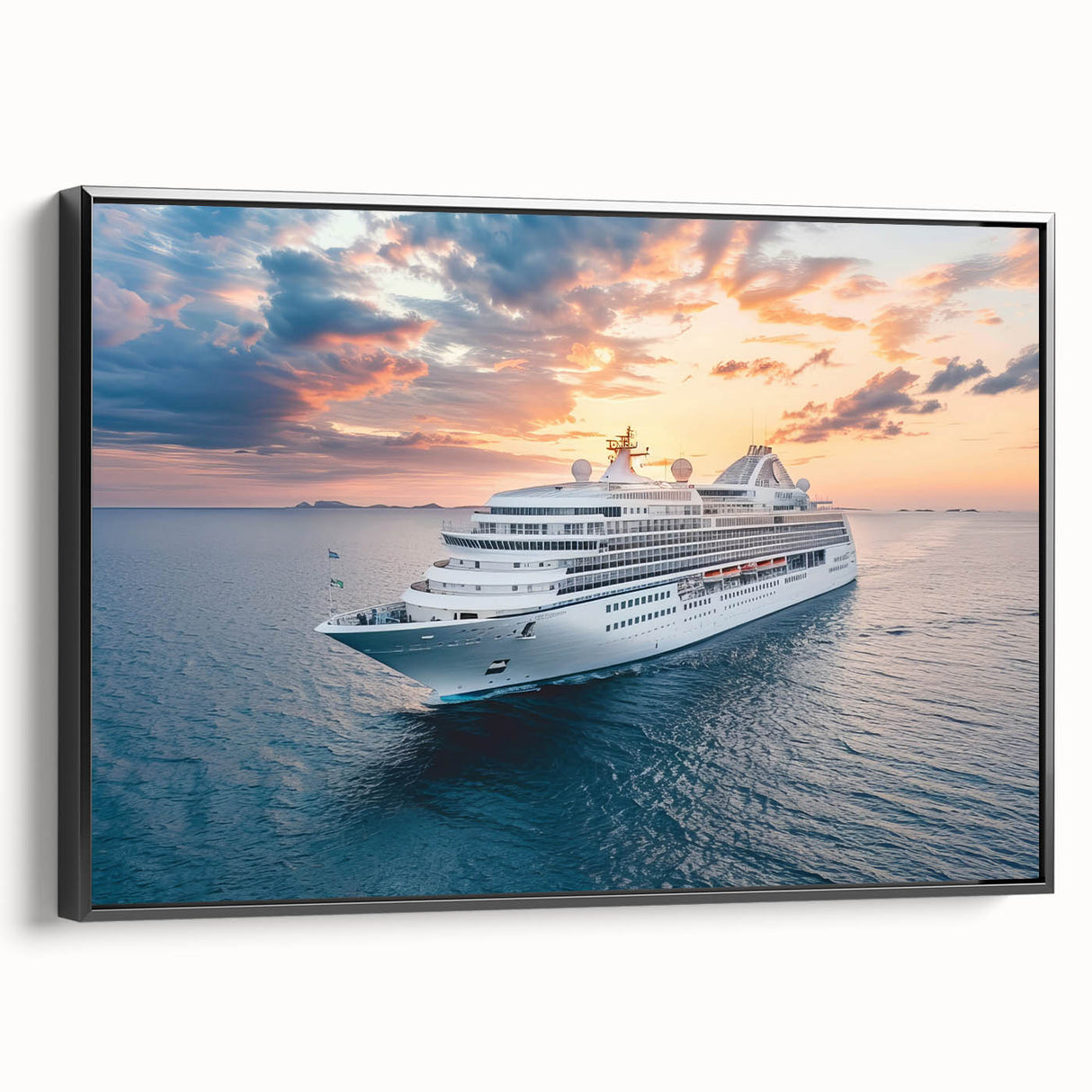 Black and white vintage poster art of a ship, framed canvas, ideal for bedroom wall decor.