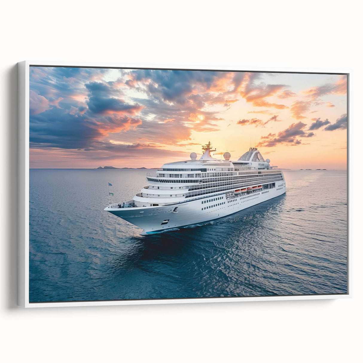 Vintage poster art of a colorful ship on black background, framed canvas, ideal for living room decor.