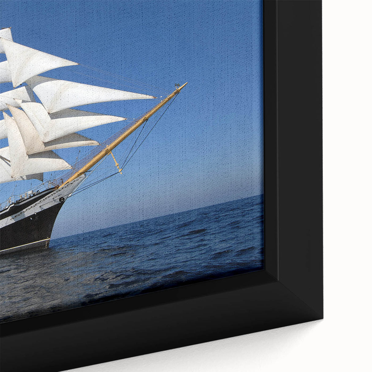 Extra large framed canvas featuring a textured depiction of a black ship on colorful, abstract waves.
