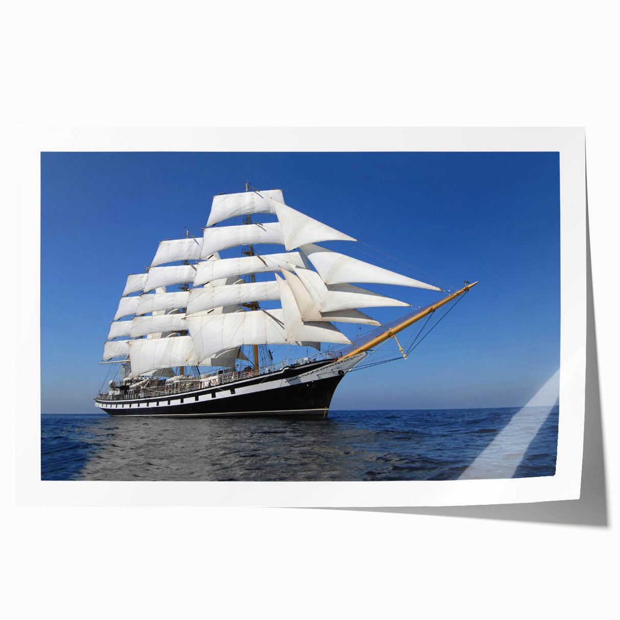 Extra large wall art featuring a detailed ship illustration on a rolled print, using muted blue and gray tones.