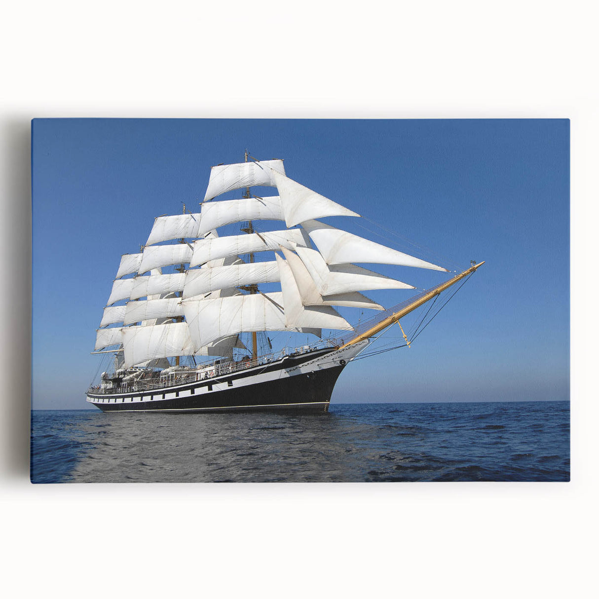 Black and white photograph of a vintage ship, printed on large stretched canvas, suitable for kitchen wall art.
