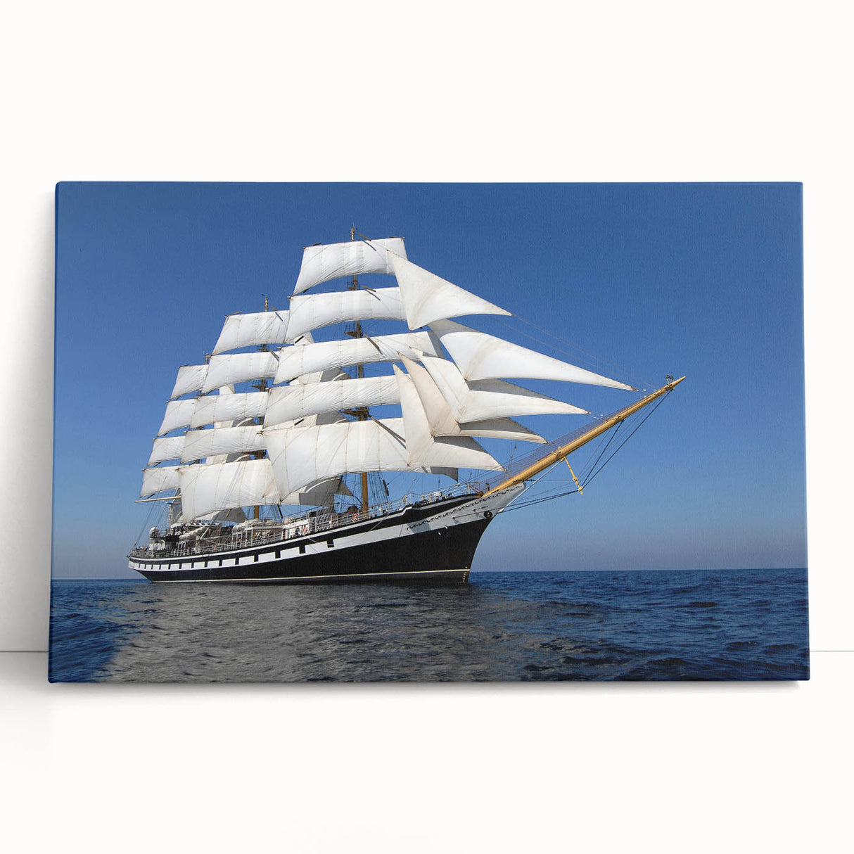 Black and white photo of a ship on a large stretched canvas, ideal for kitchen wall art or bedroom ambiance.