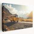 Large art print of a vintage caravan in muted earth tones on stretched canvas, ideal for kitchen wall art.