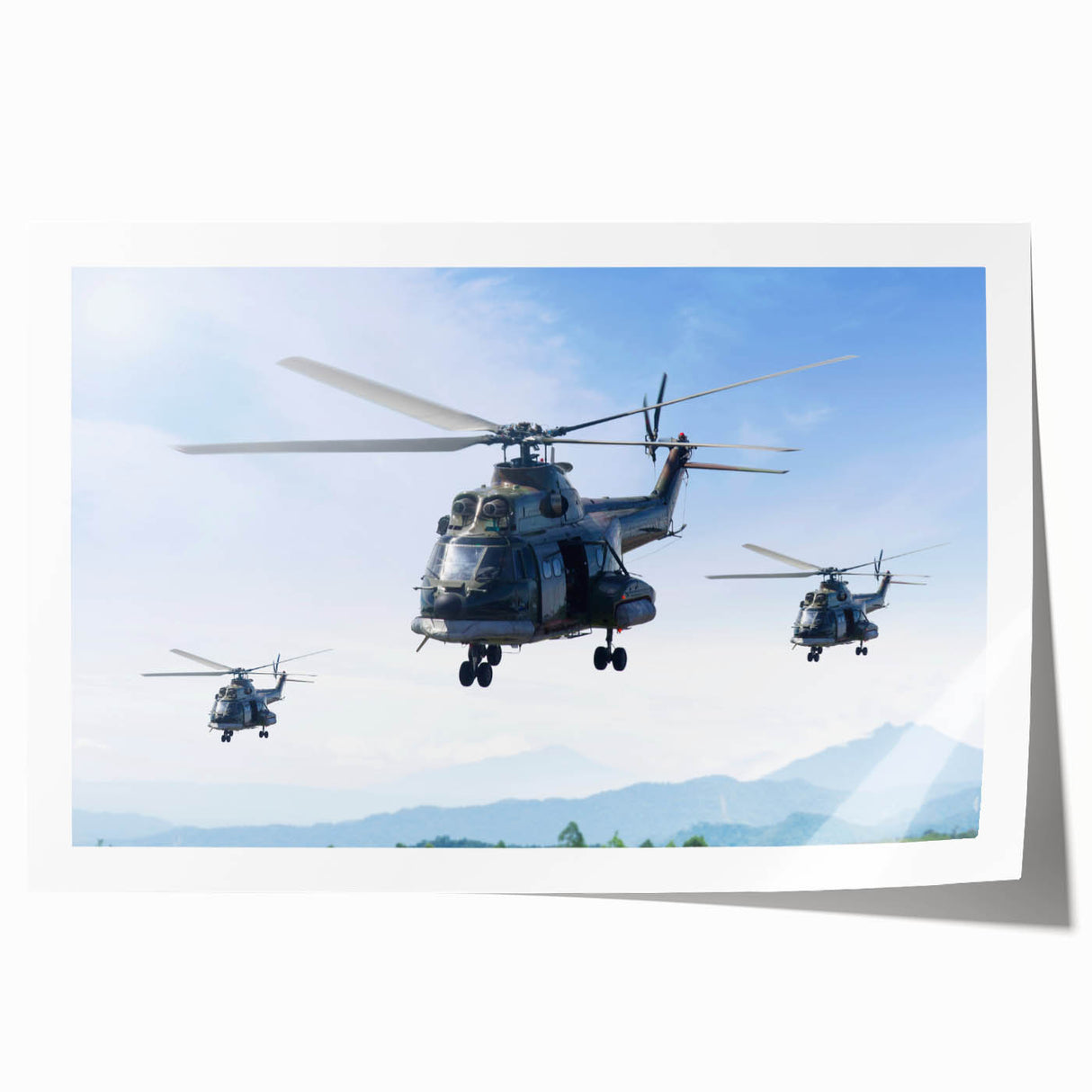 Extra large wall art featuring a detailed helicopter illustration, printed on rolled canvas.