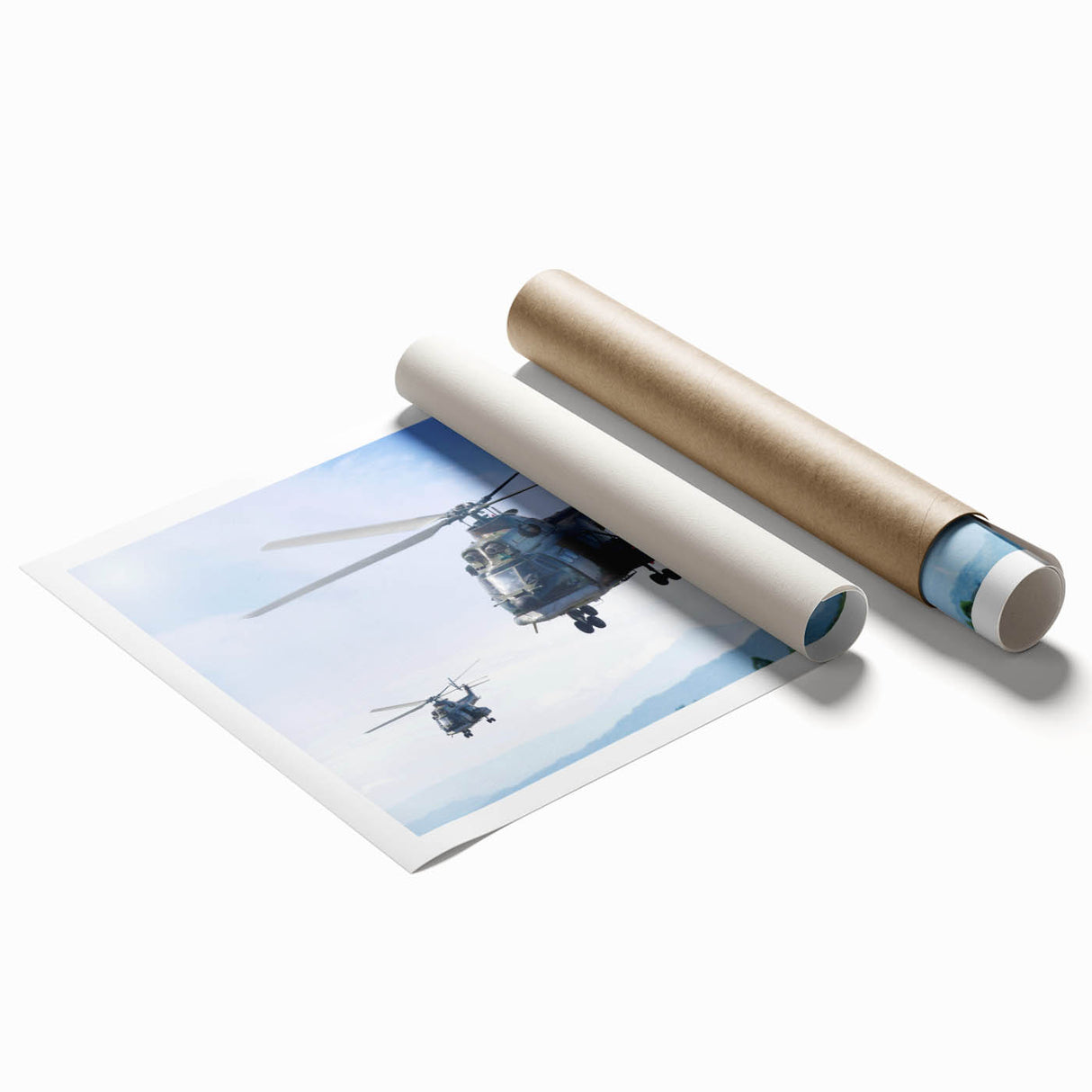 Extra large wall art featuring a detailed helicopter design on a rolled print.