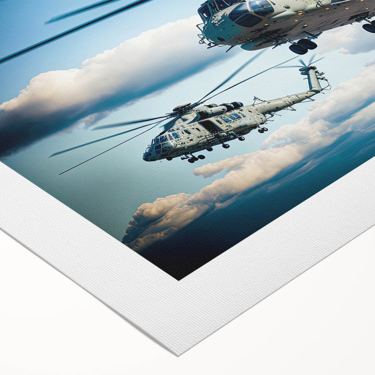 Extra large rolled canvas featuring a detailed helicopter illustration, ideal for large living room wall art.