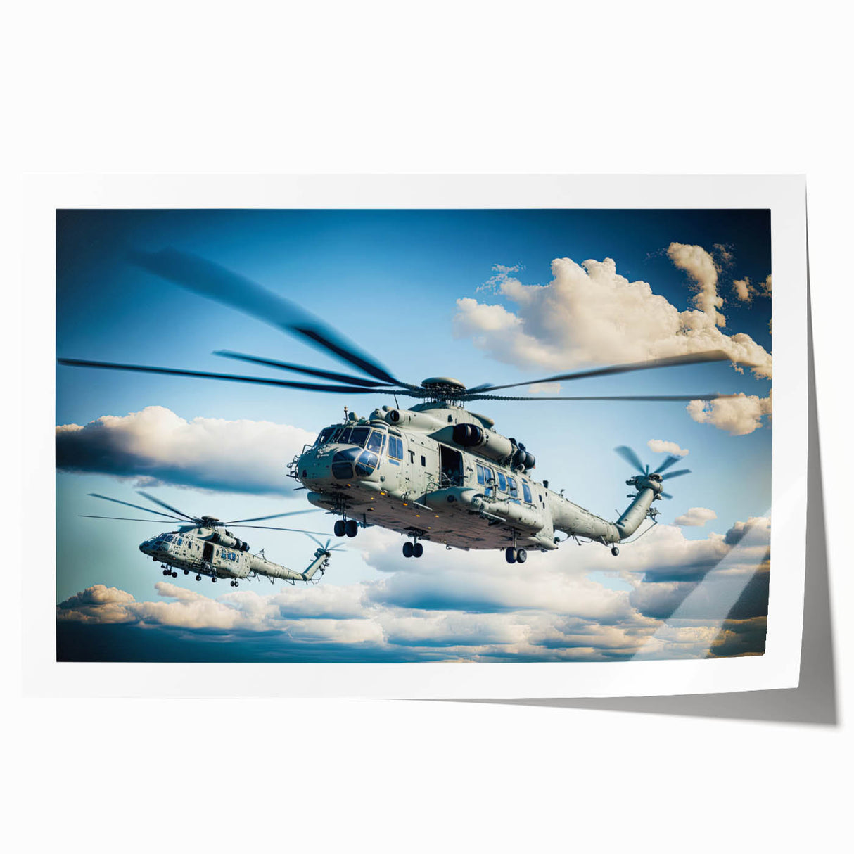Art deco poster of a colorful helicopter, in pastel shades on rolled print, ideal for nursery wall art.