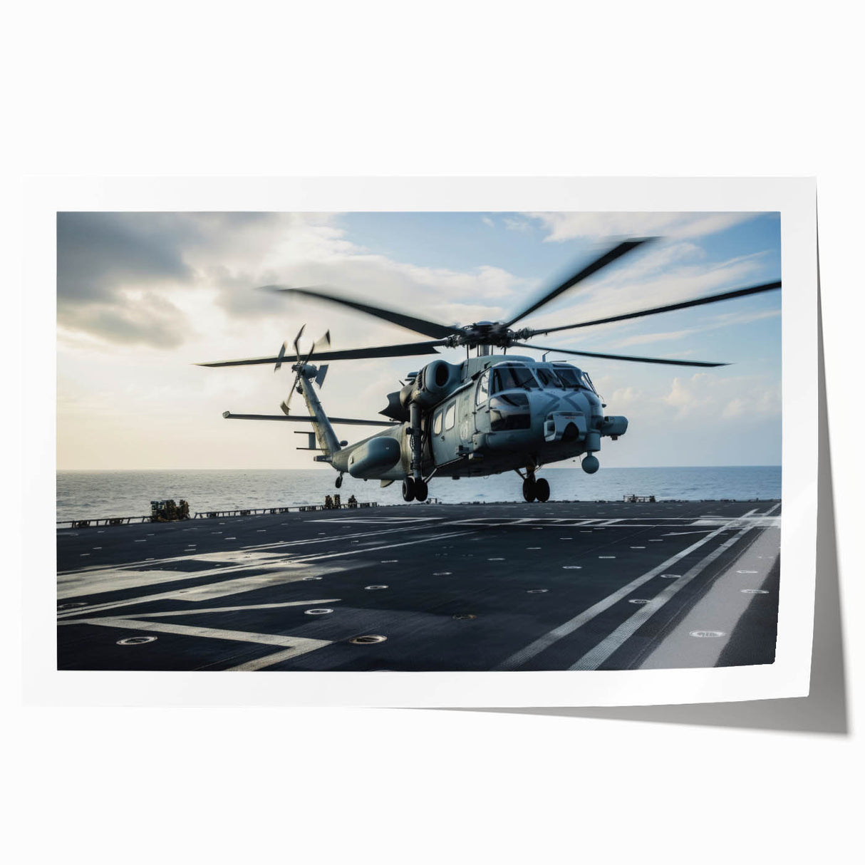 Helicopter blueprint design on a rolled print with a monochrome color scheme, suited for art wall dining room.