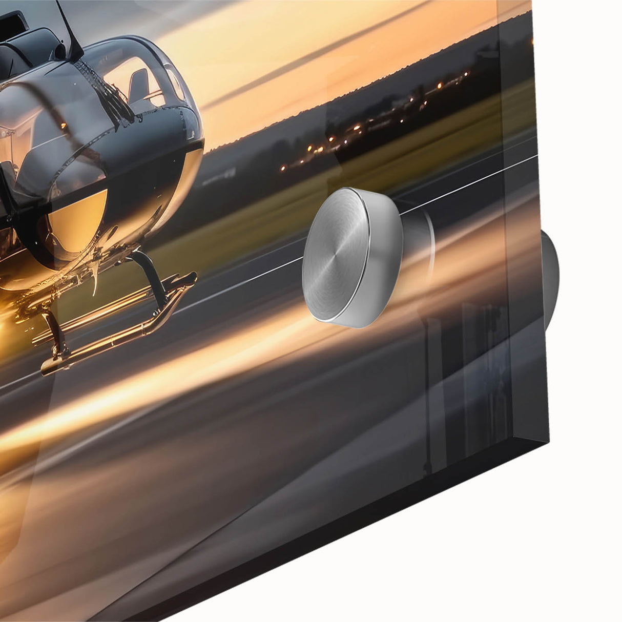 Large abstract helicopter design in muted gray on acrylic glass, ideal for dining room art in a mid-century modernist style.