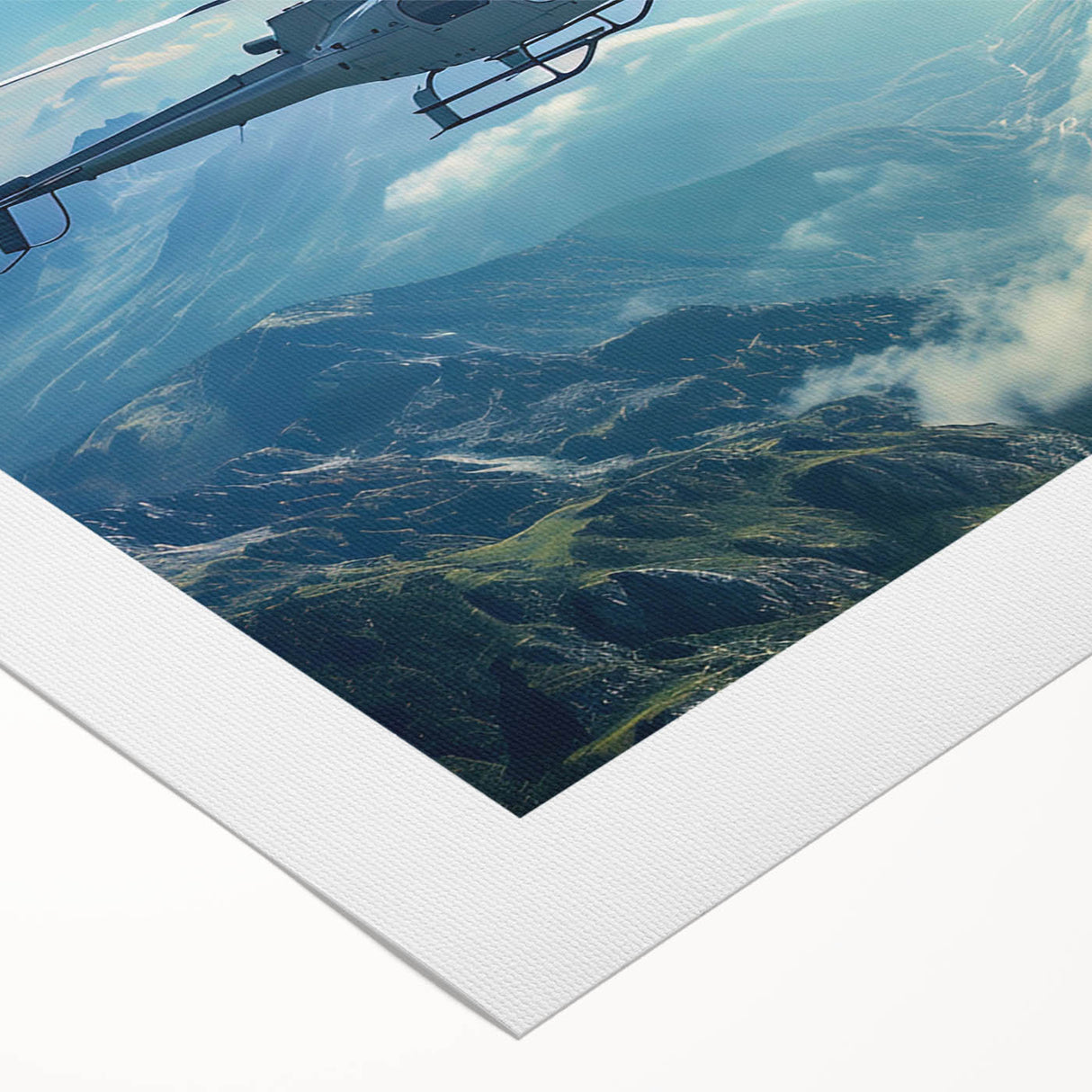 Art deco-style helicopter illustration in pastel shades on rolled canvas, suitable for nursery wall art.