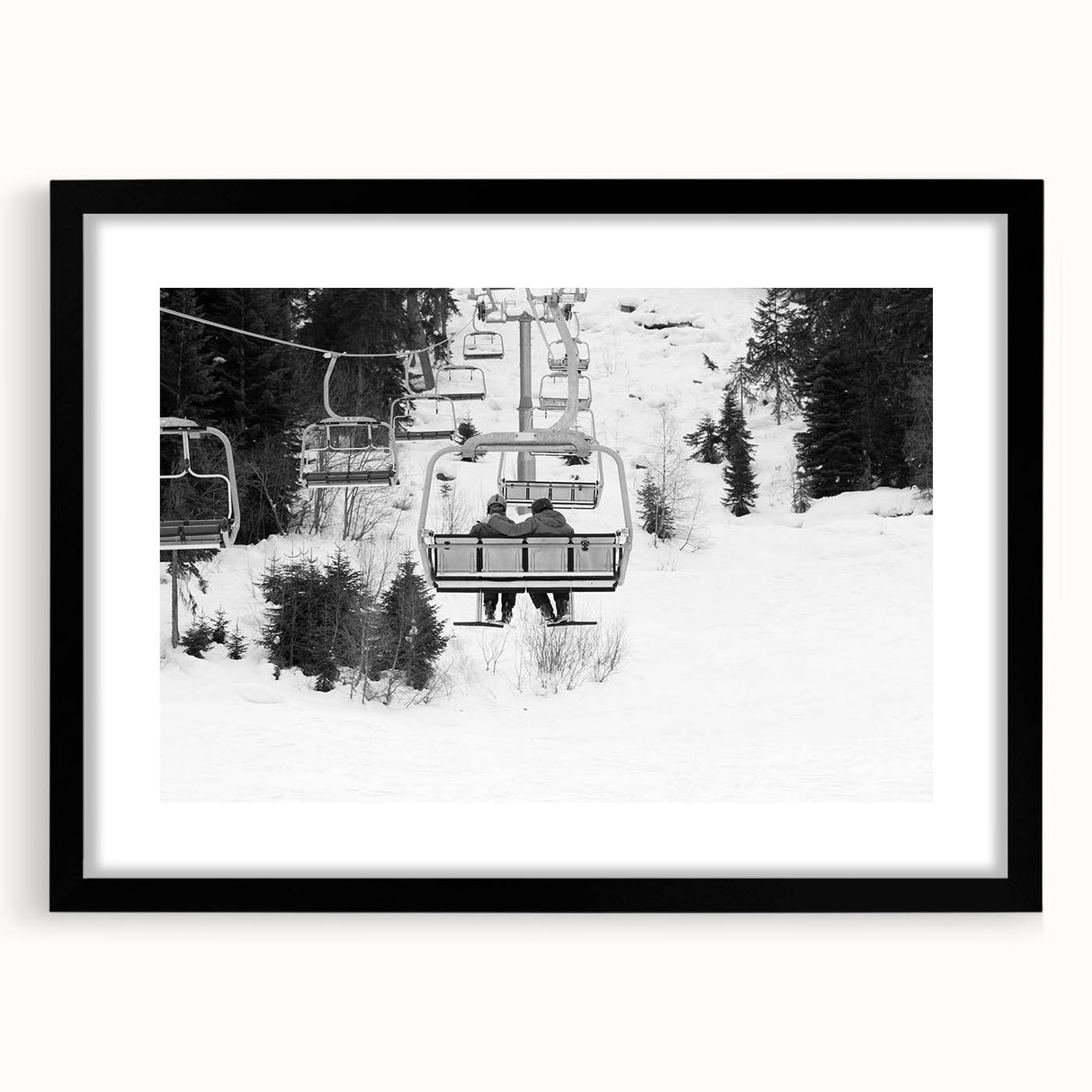 Abstract art print of colorful, textured service vehicles on a large canvas, framed in black, suitable for living room decor.