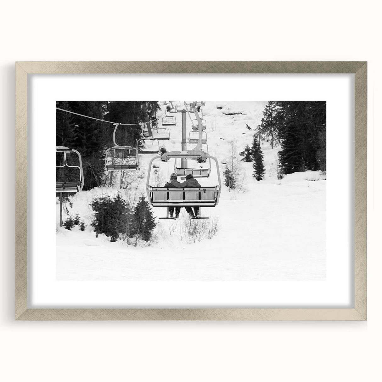 Textured abstract art print of stylized service vehicles in muted gray, framed in silver, ideal for bedroom art.