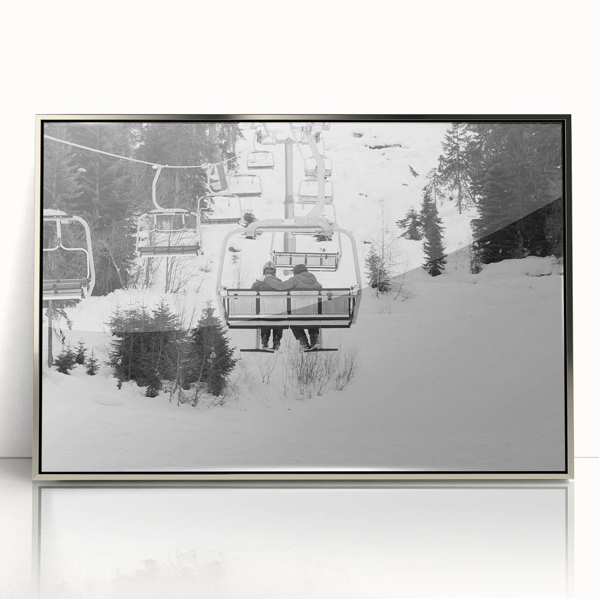 Mid-century modernist art deco poster featuring a collection of colorful service vehicles on silver-framed acrylic.