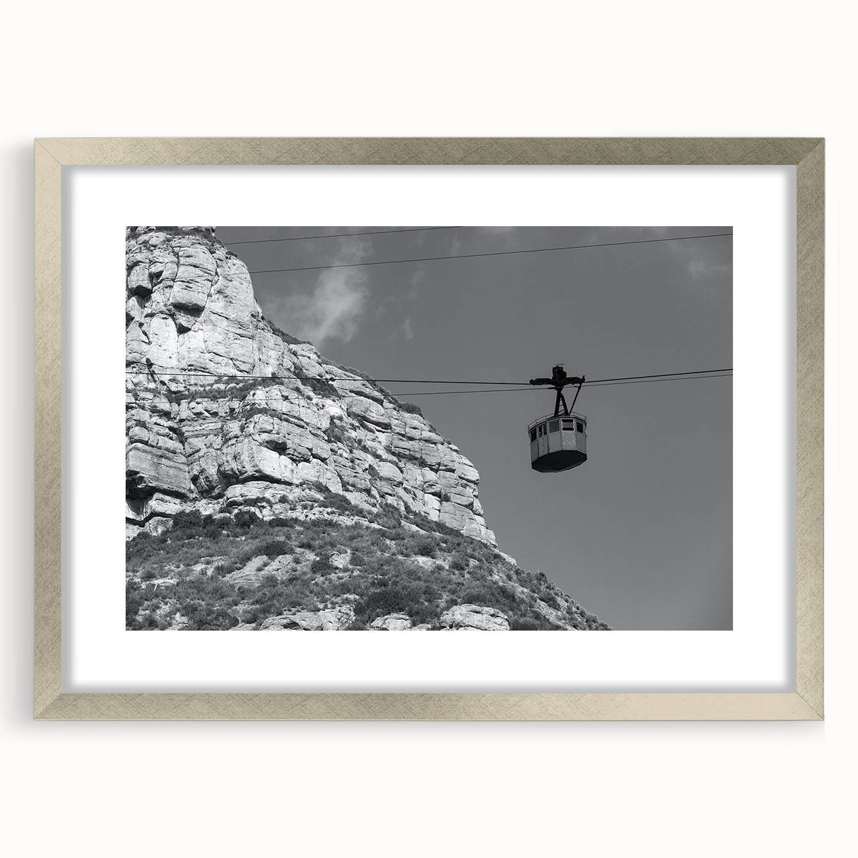 Textured art print featuring abstract, overlapping transportation motifs in cool gray tones.