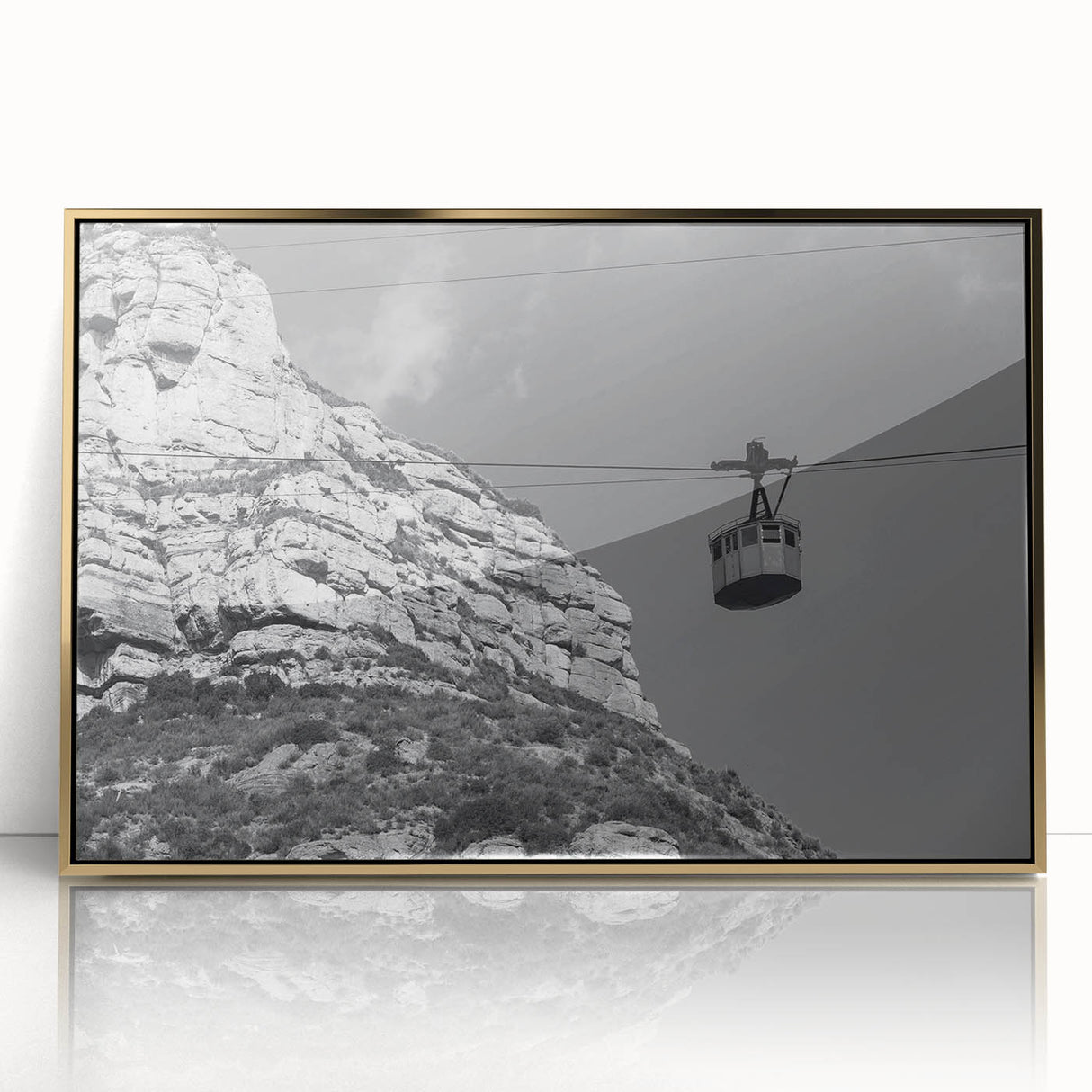 Mid-century modernist large art print of colorful service vehicles on gold acrylic, ideal for nursery wall decor.