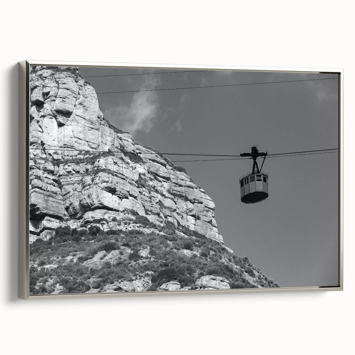 Framed canvas landscape art painting featuring vintage-style service vehicles in black with colorful accents.