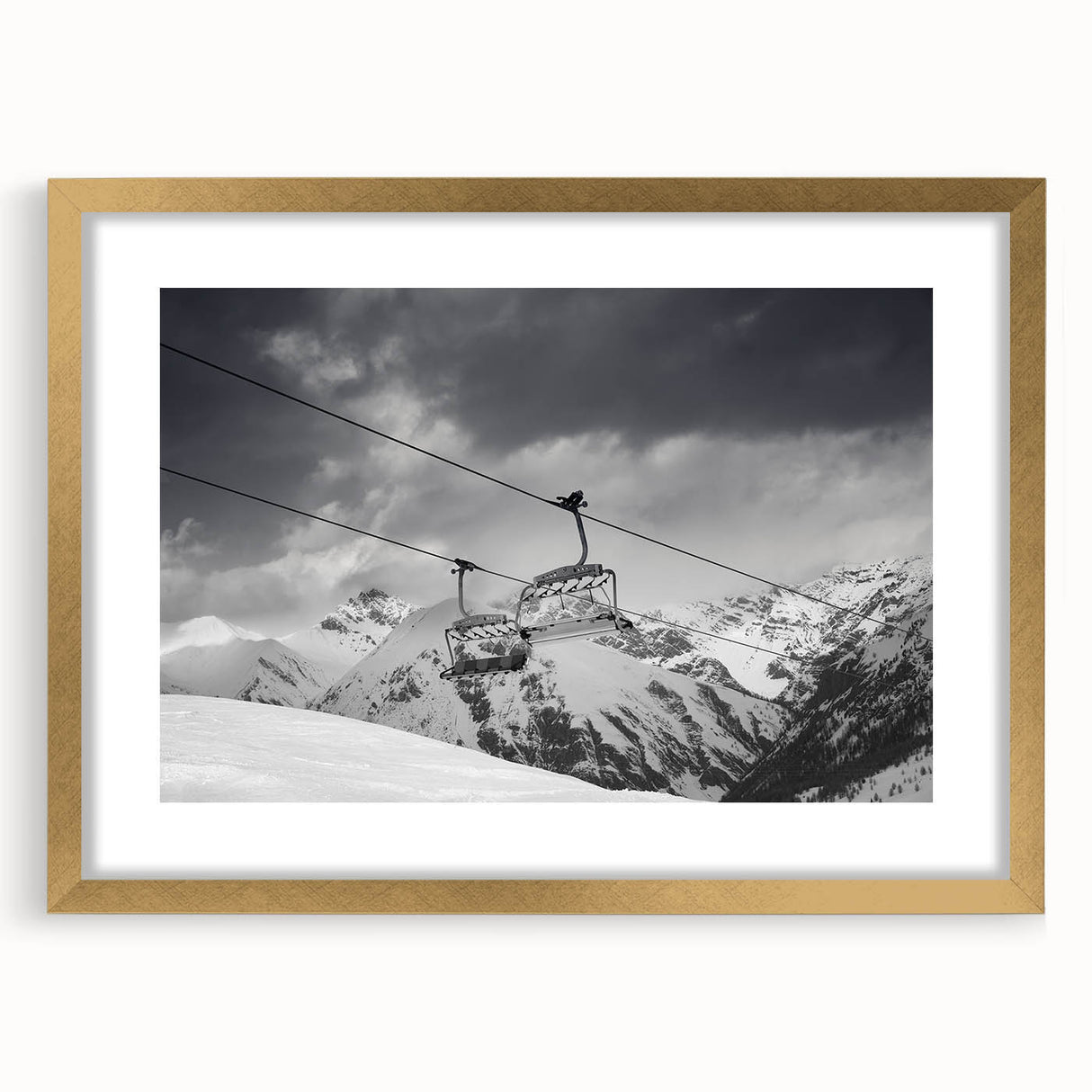 Extra large abstract art print of service vehicles, textured in muted gray and gold hues on a framed canvas.