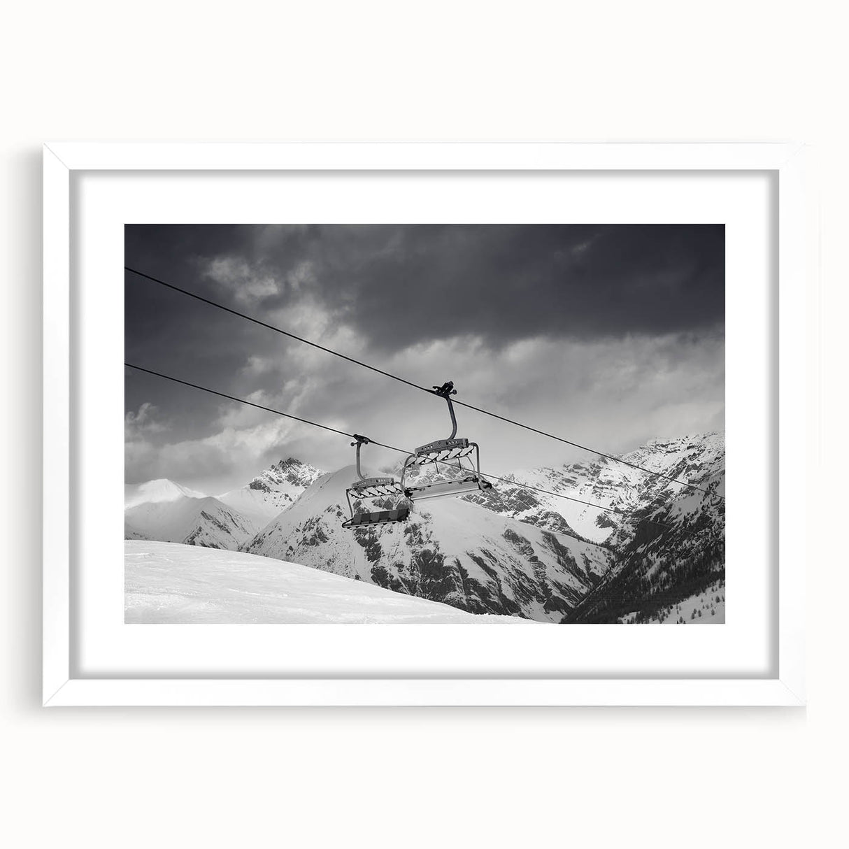 Abstract art print of various service vehicles in muted blue and white tones, acrylic print, suitable for dining room decor.